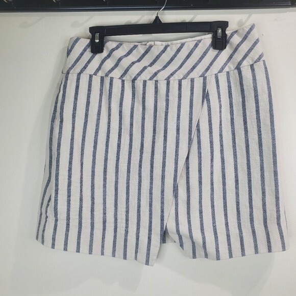 J.Crew navy & natural linen stripe crossover wrap skirt size 12 - Picture 2 of 8